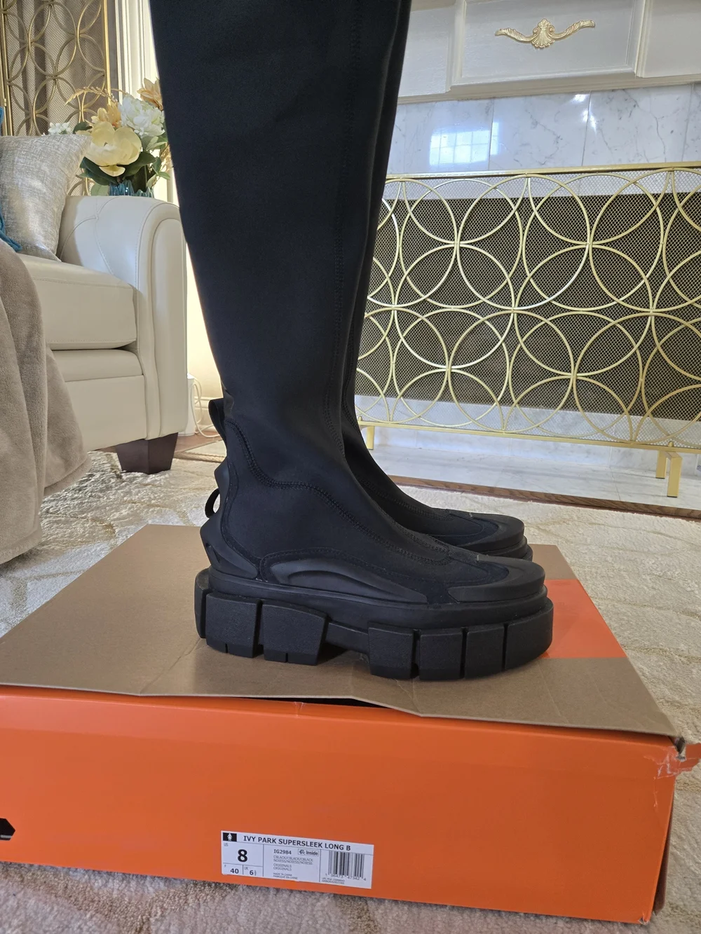 Ivy Park x Adidas Women's Super Sleek Long Boots Over-The-Knee Noir Size 8